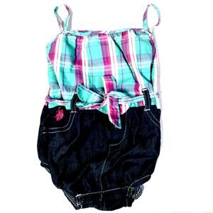 U.S. POLO ASSN. Denim Romper Size 12mo - Blue/Purple Baby Outfit